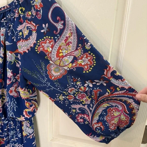 Bisou Bisou Maxi Dress 14 Navy Paisley Colorful Resortware Cruise Career - Picture 6 of 12